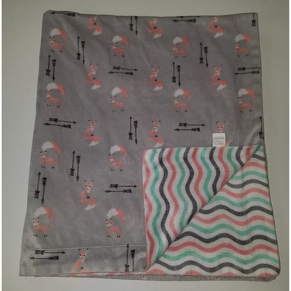Modern Baby Fleece Reversible Blanket Lovey Fox Arrow Pink Gray Wavey Stripes